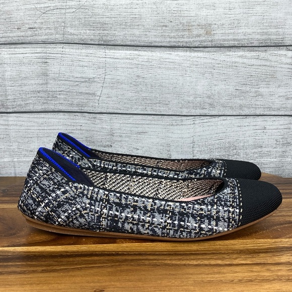 Rothy’s The Flat Tweed Round Toe Black White Cap Toe Women’s Shoe Size 8.5 - Picture 4 of 10